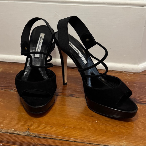 Brian Atwood Suede Leather Black Peeptoe Pump Heels Sandal Platform 6 / 36.5 - Picture 1 of 11